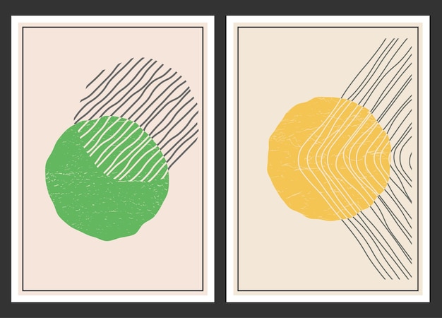 Set van achtergronden voor interieur poster en prints Minimalistische stijl van vervormde vervormde geometrische vormen Abstracte compositie in vlakke stijl