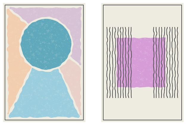 Set van achtergronden voor interieur poster en prints Minimalistische stijl van vervormde vervormde geometrische vormen Abstracte compositie in vlakke stijl