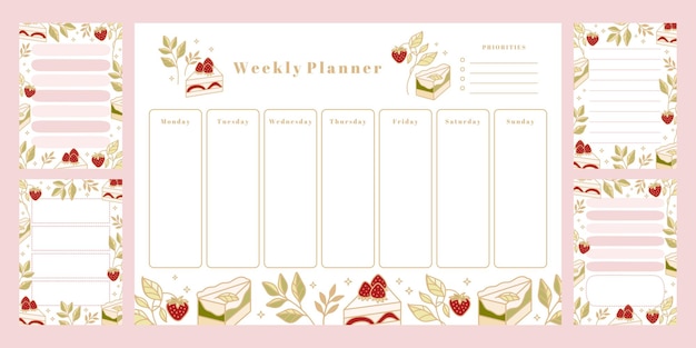 Vector set van afdrukbare weekplanner, dagelijkse takenlijst, kladblok-sjablonen, schoolplanner