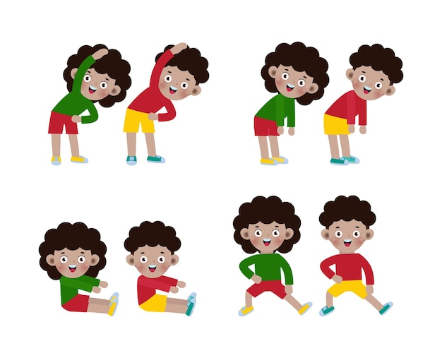 Set van afro-amerikaanse kinderen oefenen, kinderen oefenen, kind oefenen, happy kids vector