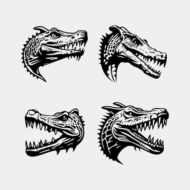 Set van alligator hoofd vector logo mascotte ontwerp