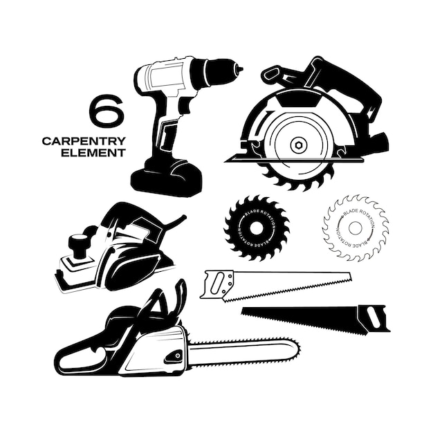 Set van ambachtsman elektrisch gereedschap silhouet vectorobjecten