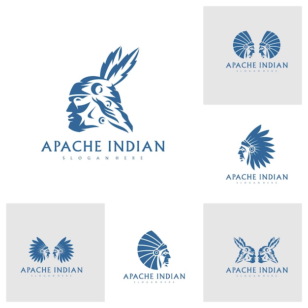 Set van American Indian logo Indian embleem ontwerp bewerkbaar voor uw bedrijf Vectorillustratie