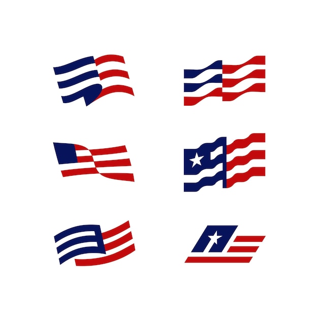 Set van amerikaanse vlag. icoon. afdrukken. vector illustratie.