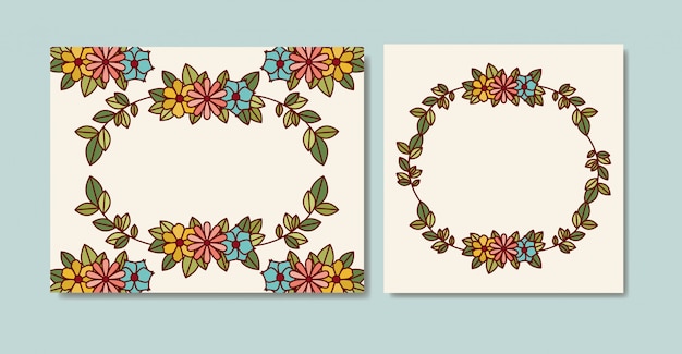 Set van ansichtkaarten met florale decoratie