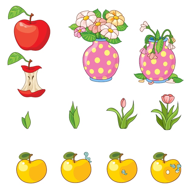 Set van appels en bloemen.