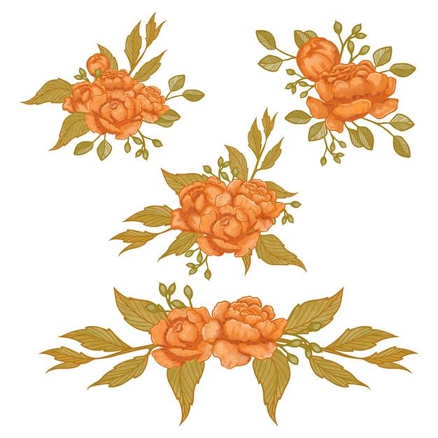 Set van aquarel bloem oranje flora clipart