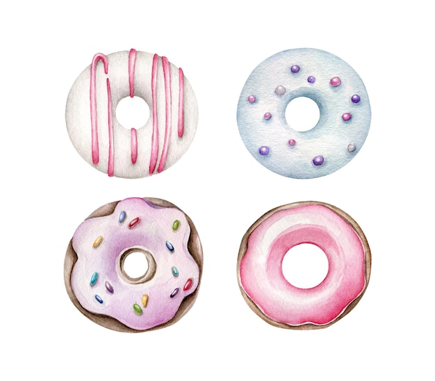 Set van aquarel donuts geïsoleerd op wit