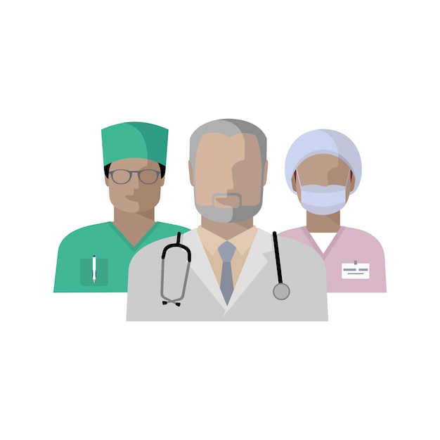 Set van arts en verpleegkundige mannelijke en vrouwelijke verloskundige kleur platte afbeelding avatars arts met stethoscoop