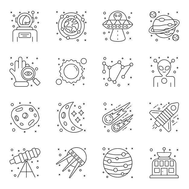 Set van astronomie lineaire pictogrammen