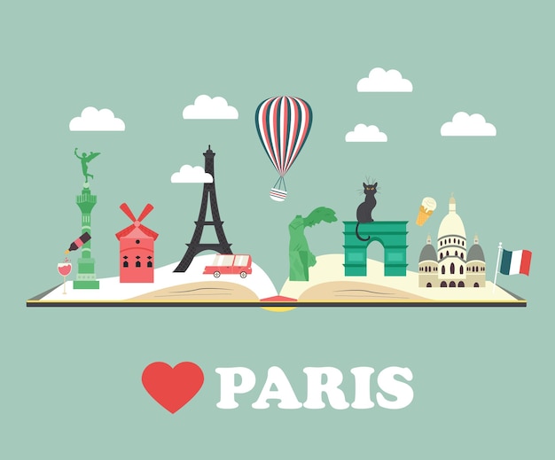 Set van attracties en beroemde plaatsen in Parijs