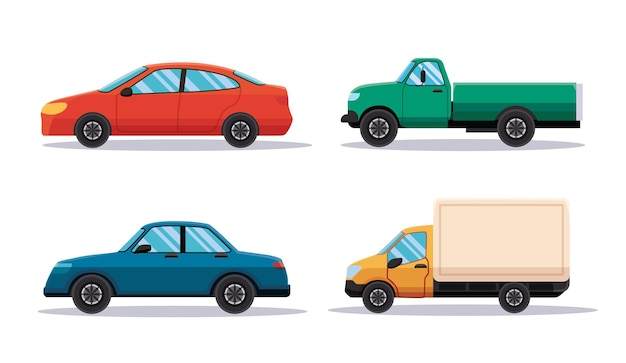 set van auto voertuigen vervoeren in vlakke stijl vector illustratie