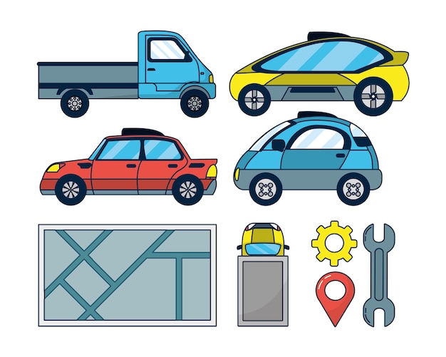 Vector set van autonome auto pictogrammen