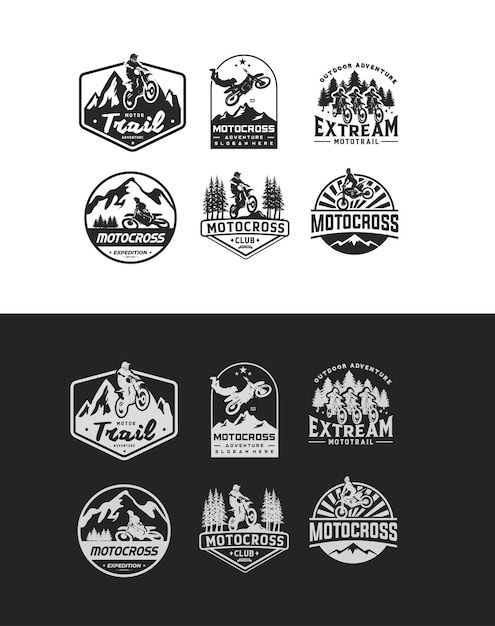 Set van avontuur motorcross logo silhouet ontwerp illustratie