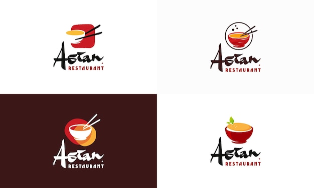 Set van Aziatisch eten logo ontwerpen concept vector Bowl logo symbool pictogrammalplaatje