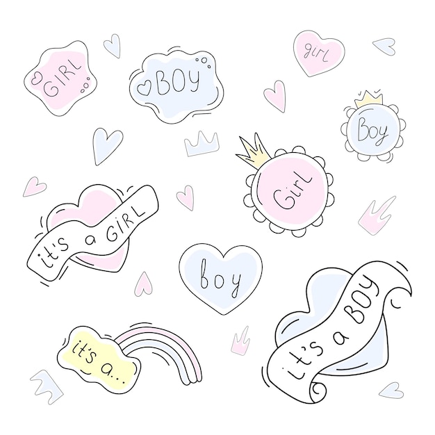 Vector set van baby gender reveal party