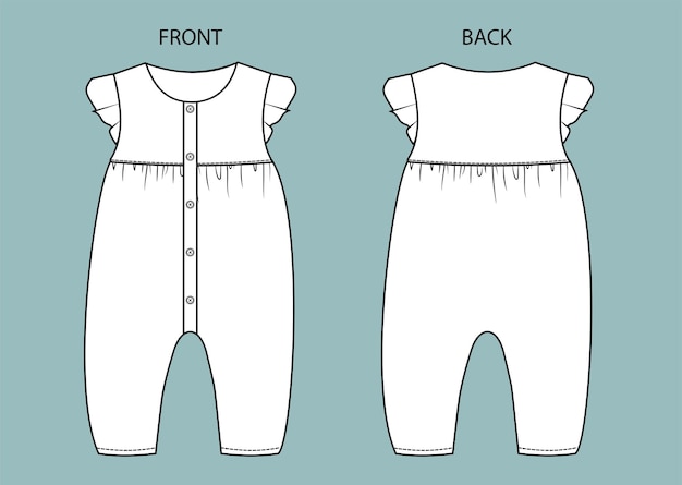 Set van Baby Romper voor- en achteraanzicht