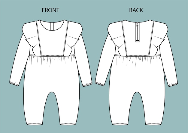 Set van baby romper voor- en achteraanzicht