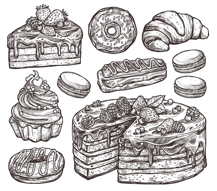 Vector set van bakkerijproducten en snoep
