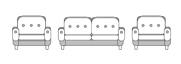 Set van bank en fauteuils Lineart vector afbeelding