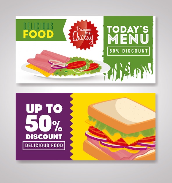 Vector set van banner heerlijke fastfoodaanbieding