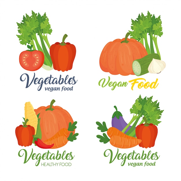 Set van banners met groenten, concept gezonde voeding