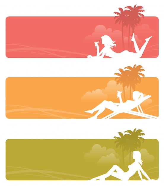 Set van banners met ontspannen vrouwen silhouet. illustratie.