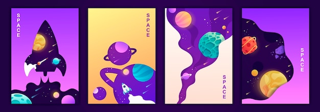 Set van banners ruimtevaart universum kleurrijke sjablonen