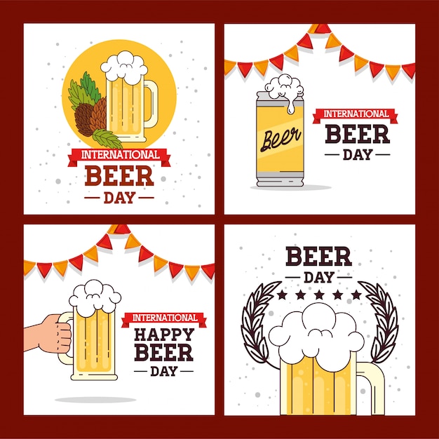 Set van banners, van internationale bierdag, augustus feest met decoratie
