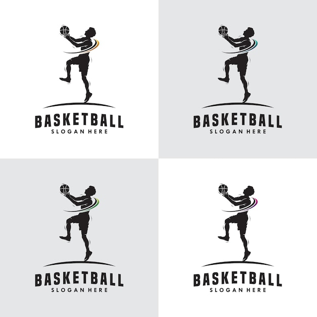 Set van basketbal slam dunk vlam silhouet logo ontwerp