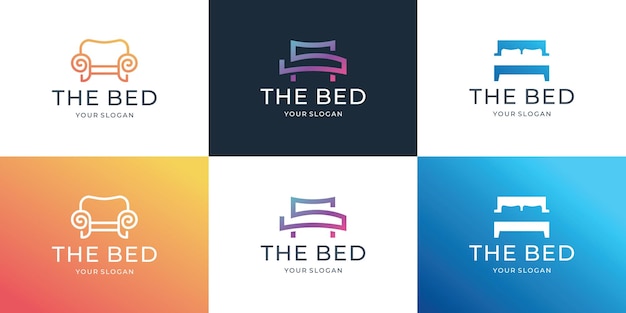 Vector set van bed logo design inspiratie kleurrijke minimalistische bed icon vector kussen bed design bed