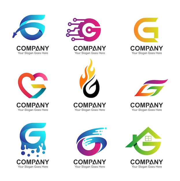 set van beginletter g logo-ontwerp