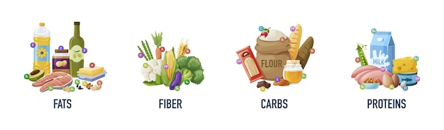 Set van belangrijkste voedselgroepen macro- en micronutriënten