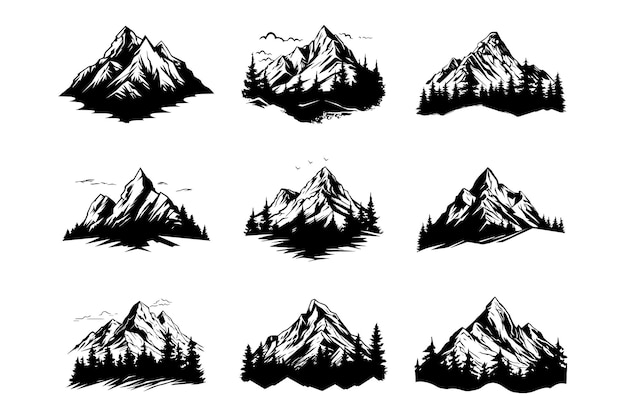 Vector set van berg silhouet illustratie