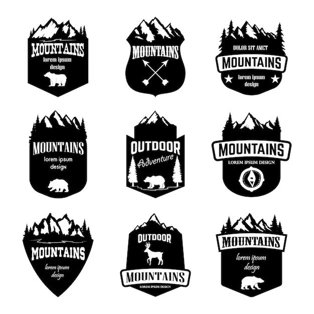 Set van bergen, outdoor camping emblemen. elementen voor logo, label, badge, teken. illustratie