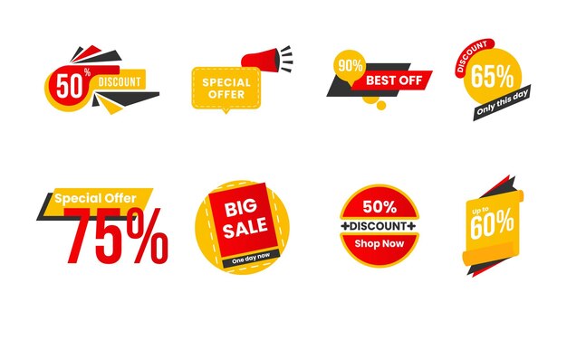 Set van Beste verkoop aanbieding banners Kortingen prijs deal stickers Speciale aanbieding zeepbel Promotie verkoop tag coupons Quiz zeepbel banner Beste korting deal sticker sjablonen Promotie Advertentie labels