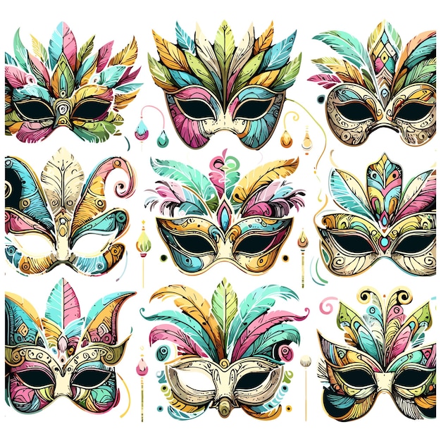 Vector set van bewerkbare collectie van carnavalmaskers voor mardi gras