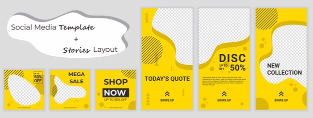 Set van bewerkbare minimale vierkante bannersjabloon Kleurrijke achtergrondkleur met streeplijnvorm Geschikt voor social media post en web internetadvertenties
