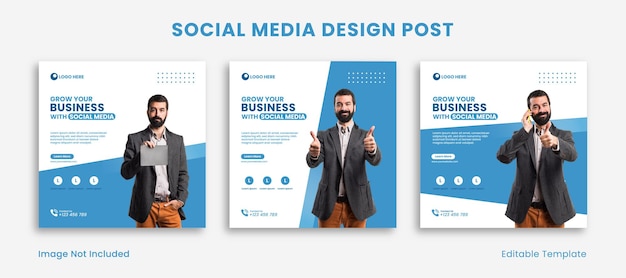 Set van bewerkbare sociale media Instagram Design Post in blauw thema