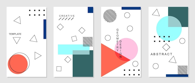 set van bewerkbare sociale netwerk verhaal sjabloonontwerpen abstracte achtergrond met geometrische stijl