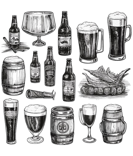 set van bier zwarte en witte achtergrond bier vector set