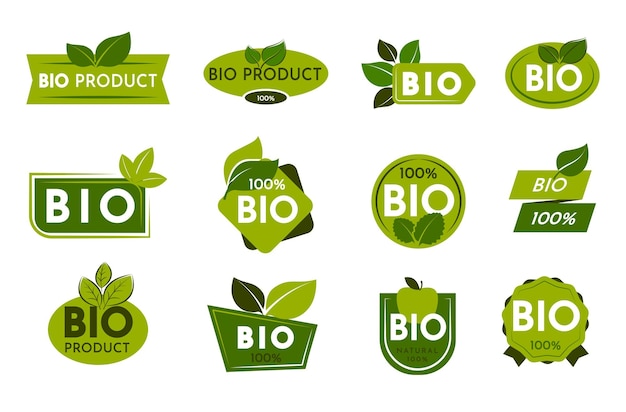 Vector set van bio-logo's voor stickers groene borden badges