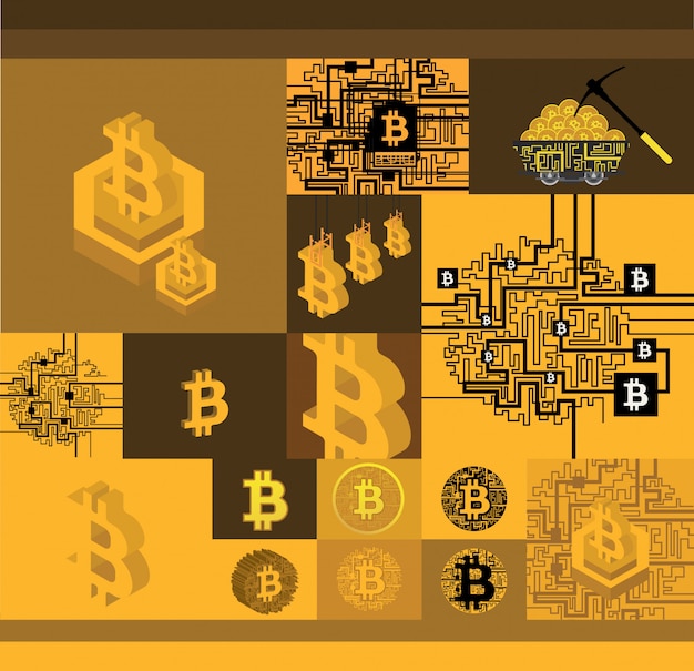 Set van bitcoin ondertekent pictogrammen