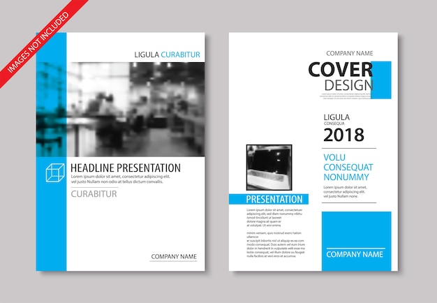 Set van blauwe cover en lay-out brochure