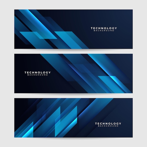 Set van blauwe futuristische wetenschap technologie netwerk deeltjes golven lijnen mesh ai banner achtergrond vector abstract grafisch ontwerp banner patroon achtergrond websjabloon