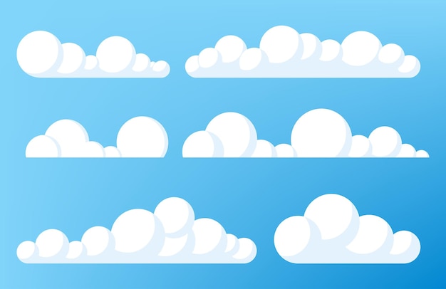 Set van blauwe hemelwolken Wolk pictogram wolk vorm Set van verschillende wolken Collectie van wolk pictogram vorm label symbool Grafisch element vector Vector ontwerpelement voor logo web en print