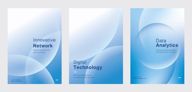 Set van blauwe postermodellen met digitale technologie en gegevensbeveiliging