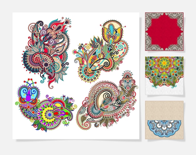 Set van bloem paisley ontwerpelementen indiase patroon