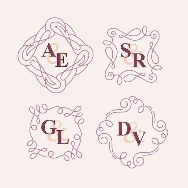 Set van bloemen bruiloft monogram set