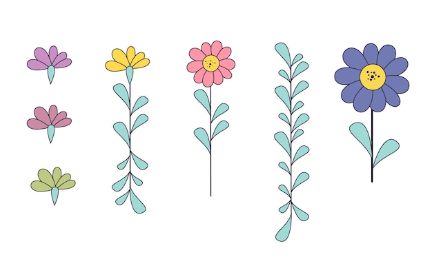 Set van bloemen en bladeren vector